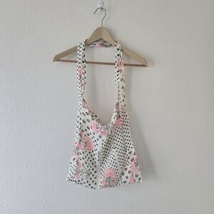 Free People Pink and Black Floral Cotton Fabric Shoulder Bag New